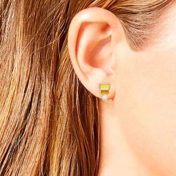 Betsey Johnson Candy Corn Earrings, Gold Tone, Orange, Yellow, White - Picture 3 of 4